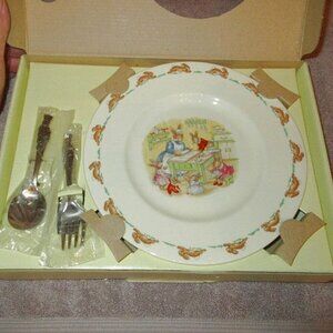 Vtg Royal Doulton Bunnykins Children’s Dish Set 3 Piece Spoon Plate Fork NEW